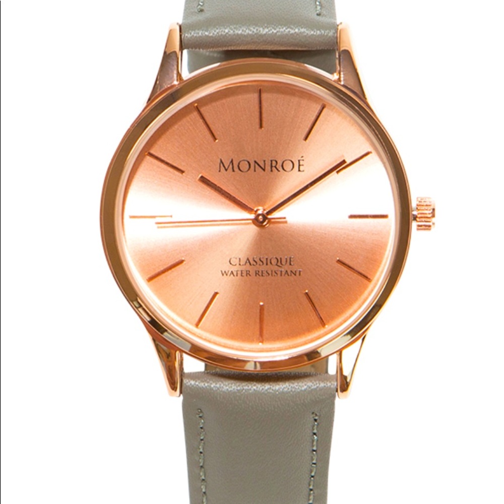 Chic Rose-gold Faced Watch with Grey Leather Strap